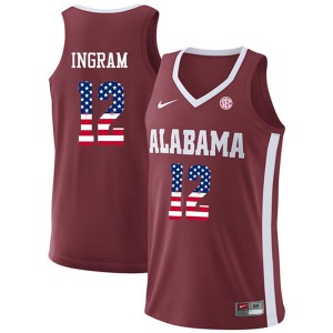Men Alabama Crimson Tide Dazon Ingram #12 Stitch Crimson USA Flag Fashion Jersey 573569-292