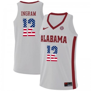 Mens Alabama Crimson Tide Dazon Ingram #12 USA Flag Fashion Stitch White Jerseys 361182-102