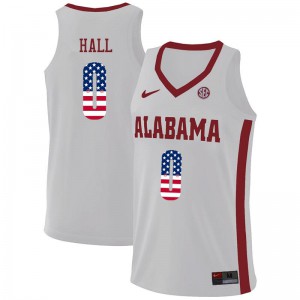 Mens Alabama Crimson Tide Donta Hall #0 Basketball White USA Flag Fashion Jersey 194091-681