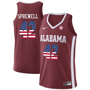 Men Alabama Crimson Tide Latrell Sprewell #42 University Crimson USA Flag Fashion Jersey 957471-828