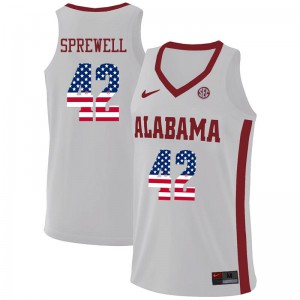 Men Alabama Crimson Tide Latrell Sprewell #42 White USA Flag Fashion Alumni Jersey 160831-809