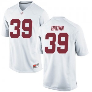 Mens Alabama Crimson Tide Jahi Brown #39 White Game Stitched Jerseys 186157-515