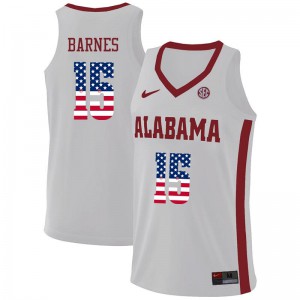 Mens Alabama Crimson Tide Tyler Barnes #15 USA Flag Fashion Basketball White Jersey 570836-226